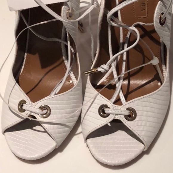 Aquazzura White Pebble Leather Strappy Heels 5 - Picture 5 of 5